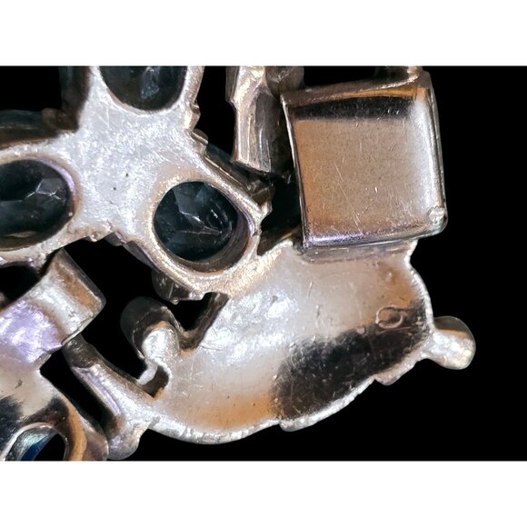 Vintage 1930s Rhodium-Plated Blue Enamel Trillium Bracelet Attributed to Mazer - Picture 12 of 13